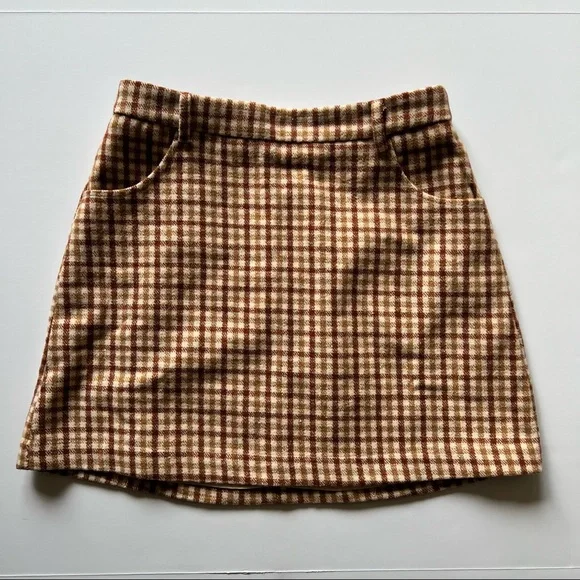 Lulu's Skirt Sycamore Plaid Mini in Brown Sz M - Picture 4 of 9